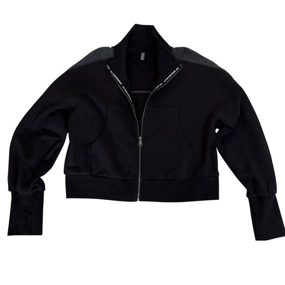 Free People Movement High Jump Full Zip Up Track Jacket Oversized Black Medium - Picture 3 of 13